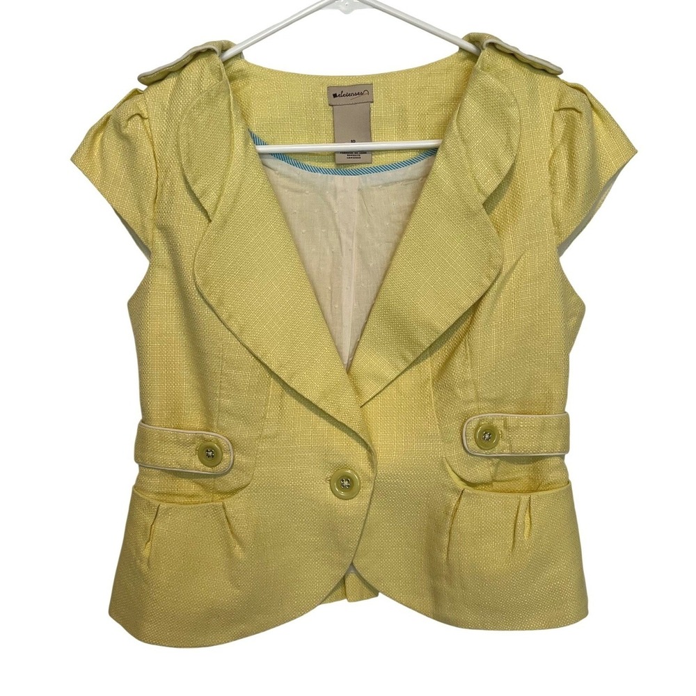 Anthro Elevenses Size 10 Cropped Blazer Vest Yellow Linen Peplum Twee Whimsy